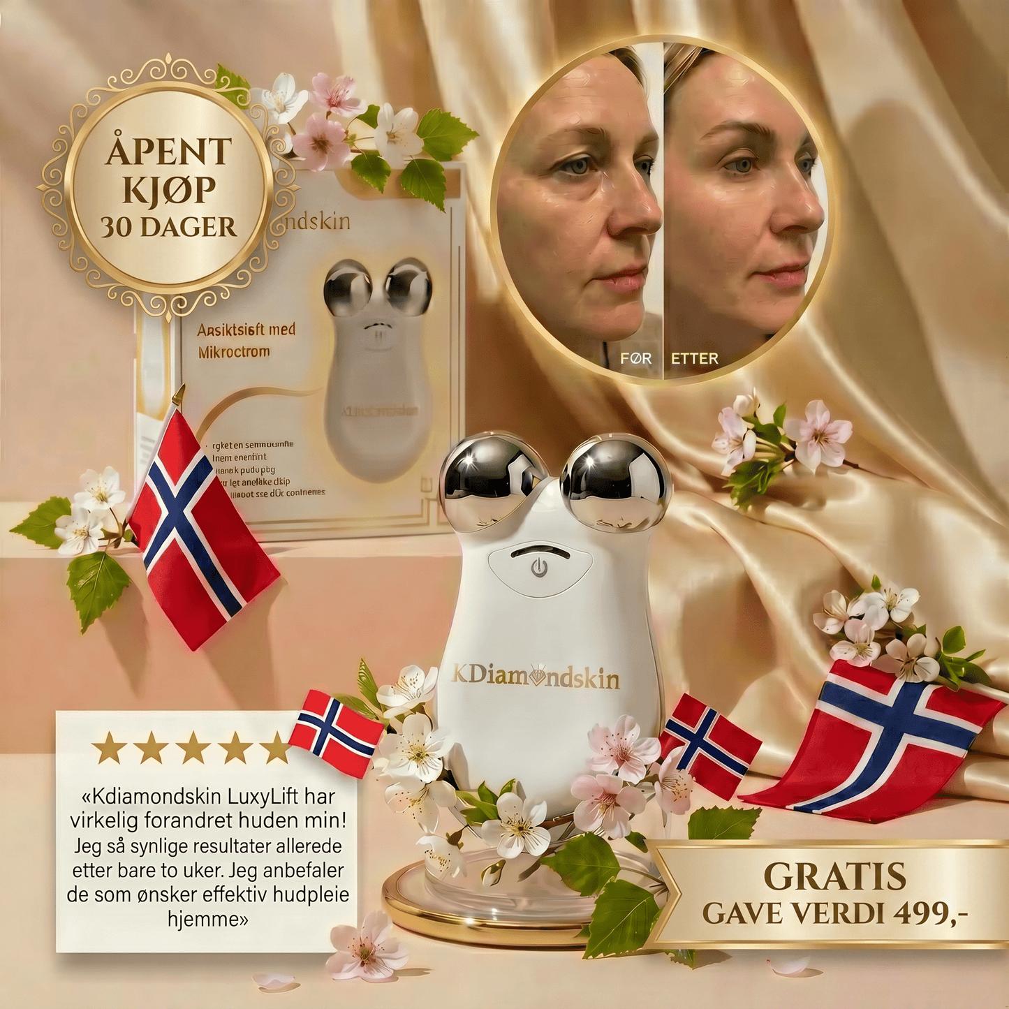 Trenger raskt ansiktsløft før sommer? Bestill nå og få med gratis Mist Sprayer ( verdi 499, - ) ut 17 mai. "KDiamondSkin Luxylift ™" - KDiamondSkin